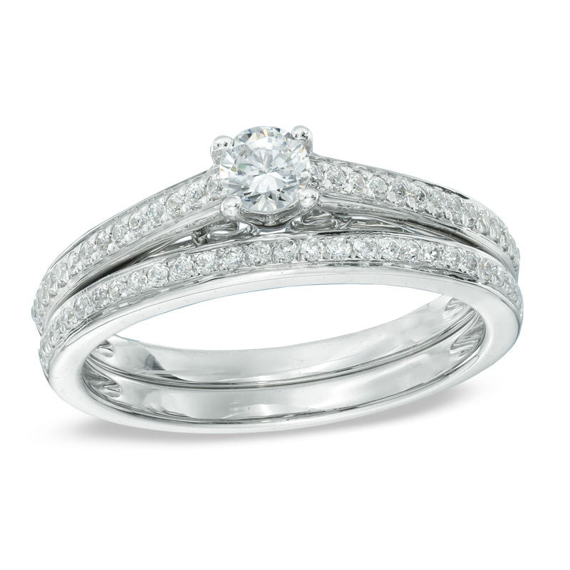 1/2 CT. T.W. Diamond Bridal Engagement Ring Set in 14K White Gold