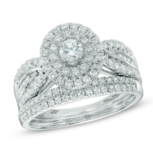 1 CT. T.W. Diamond Double Frame Bridal Set in 14K White Gold