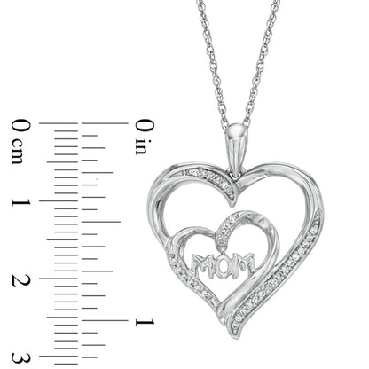 0.1 CT. T.W. Natural Diamond "MOM" Double Heart Pendant in Sterling Silver