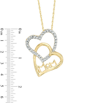 0.1 CT. T.W. Natural Diamond Double Heart "Mom" Pendant in 10K Yellow Gold