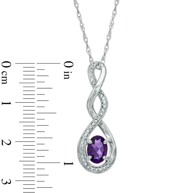 Oval Amethyst and Natural Diamond Accent Infinity Twist Pendant in Sterling Silver