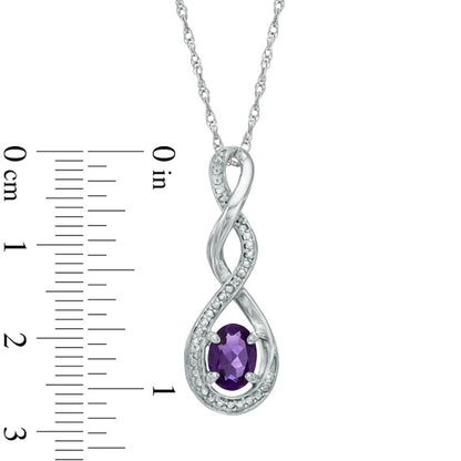Oval Amethyst and Natural Diamond Accent Infinity Twist Pendant in Sterling Silver