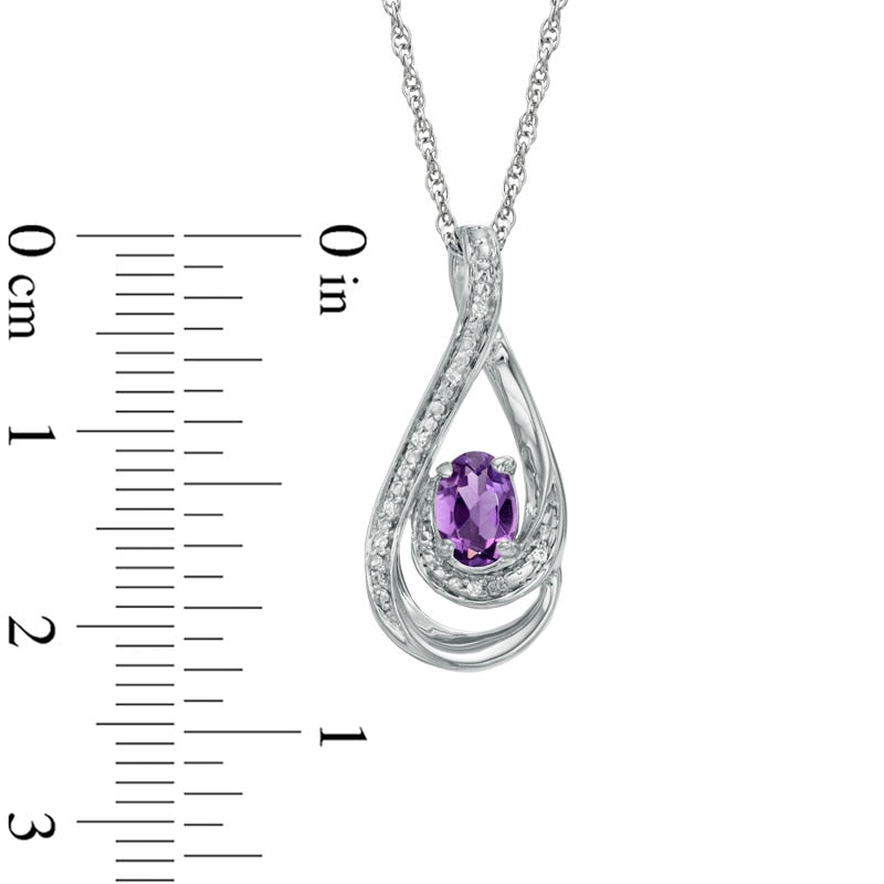Oval Amethyst and Natural Diamond Accent Loop Pendant in Sterling Silver