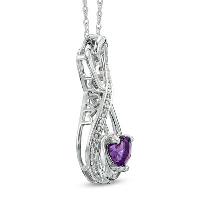 5.0mm Heart-Shaped Amethyst and Natural Diamond Accent Infinity Heart "MOM" Pendant in Sterling Silver
