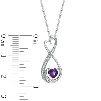 5.0mm Heart-Shaped Amethyst and Natural Diamond Accent Infinity Heart "MOM" Pendant in Sterling Silver