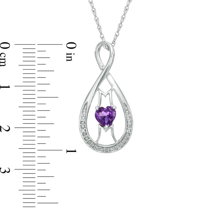 5.0mm Heart-Shaped Amethyst and Natural Diamond Accent "MOM" Infinity Pendant in Sterling Silver