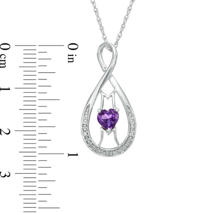 5.0mm Heart-Shaped Amethyst and Natural Diamond Accent "MOM" Infinity Pendant in Sterling Silver
