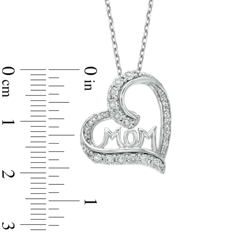 0.1 CT. T.W. Natural Diamond Tilted Heart with "MOM" Pendant in Sterling Silver