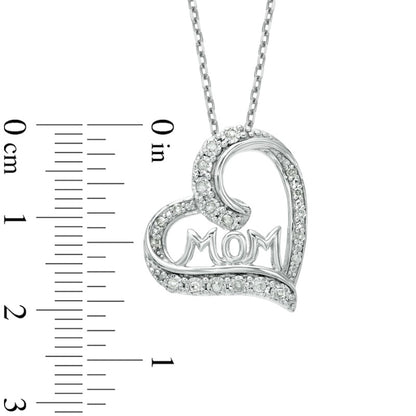 0.1 CT. T.W. Natural Diamond Tilted Heart with "MOM" Pendant in Sterling Silver