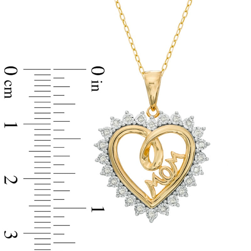 0.1 CT. T.W. Natural Diamond Shadow Heart with "MOM" Pendant in Sterling Silver and 14K Gold Plate