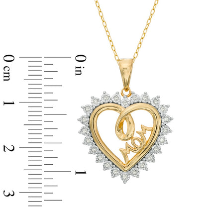 0.1 CT. T.W. Natural Diamond Shadow Heart with "MOM" Pendant in Sterling Silver and 14K Gold Plate