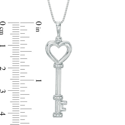 Natural Diamond Accent Heart Top Key Pendant in Sterling Silver