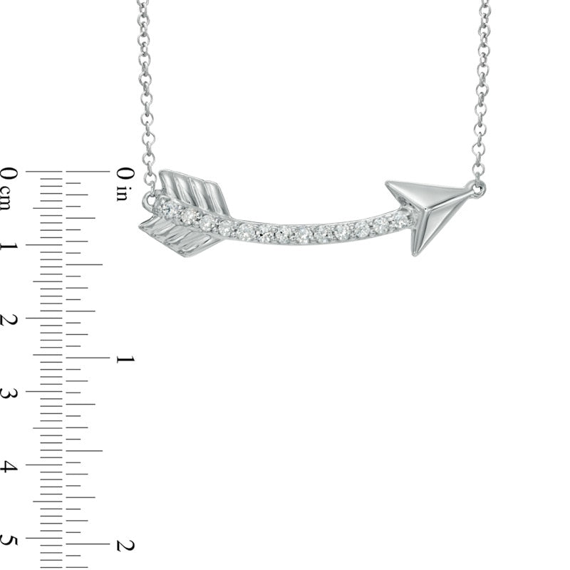Natural Diamond Accent Sideways Curved Arrow Necklace in Sterling Silver