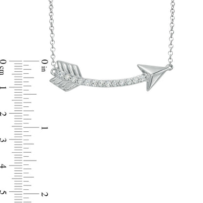 Natural Diamond Accent Sideways Curved Arrow Necklace in Sterling Silver