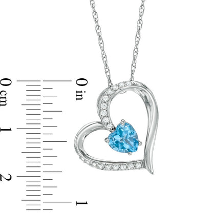 6.0mm Heart-Shaped Swiss Blue Topaz and Lab-Created White Sapphire Heart Pendant in Sterling Silver