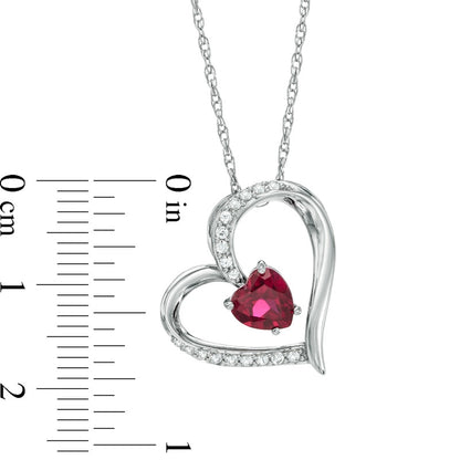 6.0mm Heart-Shaped Lab-Created Ruby and White Sapphire Heart Pendant in Sterling Silver