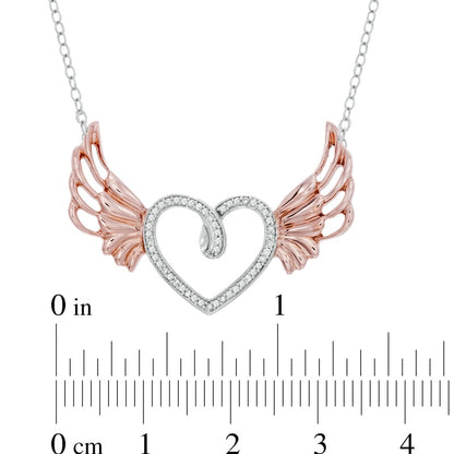 0.13 CT. T.W. Natural Diamond Heart with Wings Pendant in Sterling Silver and 10K Rose Gold