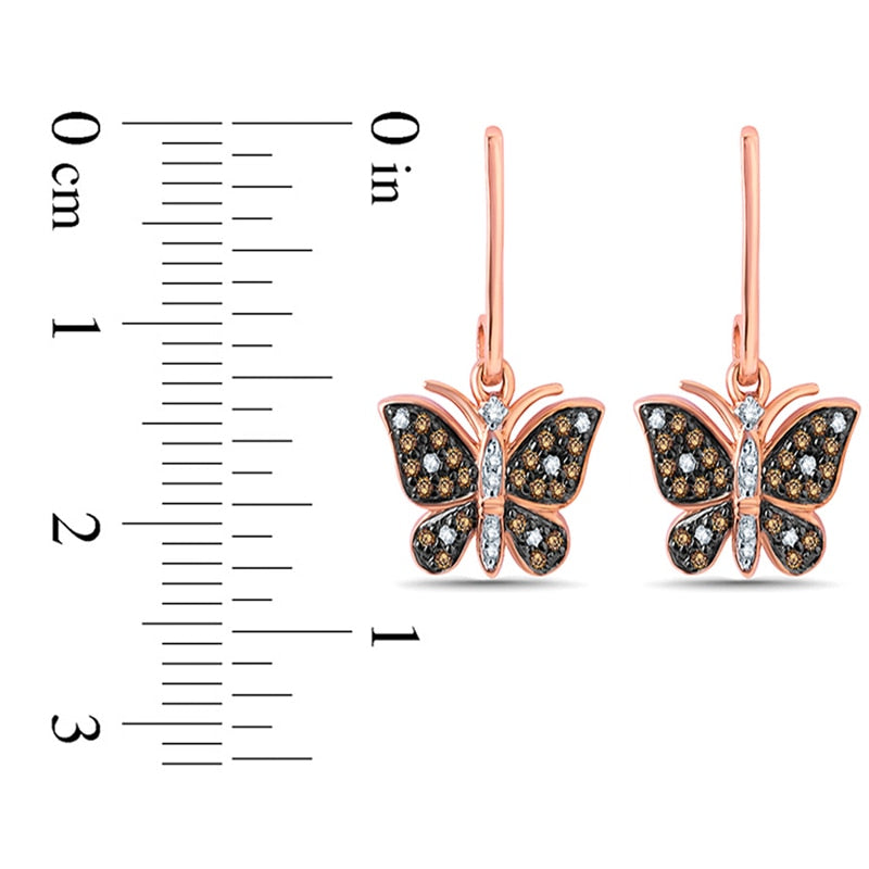 0.25 CT. T.W. Champagne and White Diamond Butterfly Drop Earrings in 10K Rose Gold