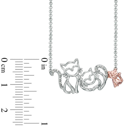 Natural Diamond Accent Cat Family Necklace in Sterling Silver and 18K Rose Gold Plate - 16"