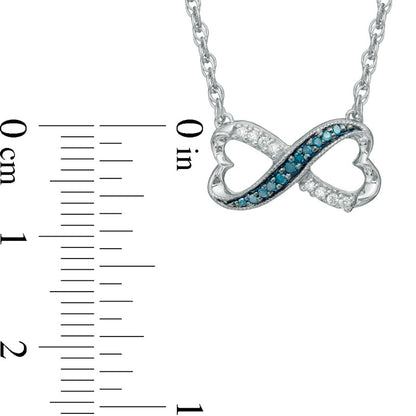 0.1 CT. T.W. Enhanced Blue and White Natural Diamond Sideways Heart Infinity Pendant in Sterling Silver