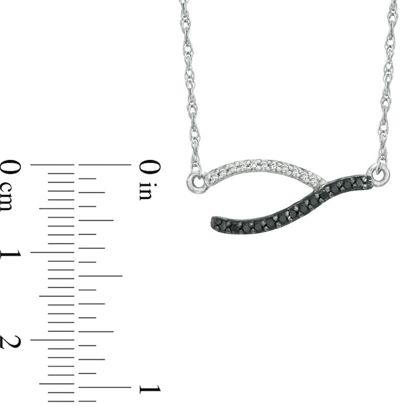 0.13 CT. T.W. Enhanced Black and White Natural Diamond Sideways Wishbone Necklace in Sterling Silver - 17"