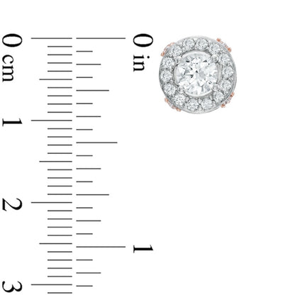 5.0mm Lab-Created White Sapphire Frame Stud Earrings in Sterling Silver with 18K Rose Gold Plate