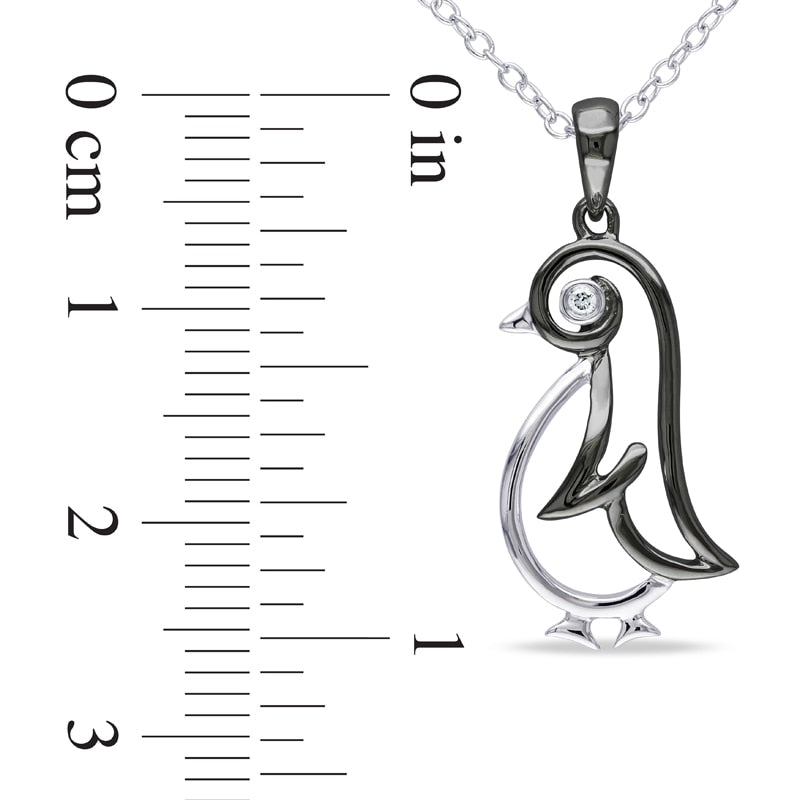 Natural Diamond Accent Penguin Pendant in Two-Tone Sterling Silver