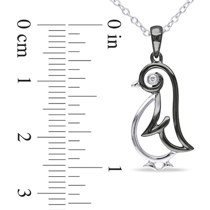 Natural Diamond Accent Penguin Pendant in Two-Tone Sterling Silver