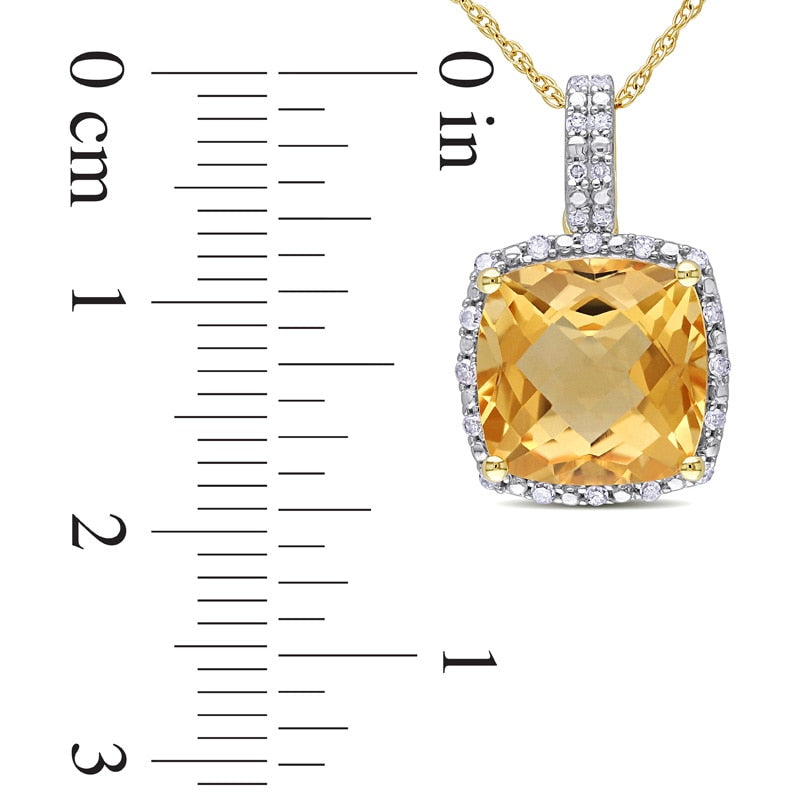 10.0mm Cushion-Cut Citrine and 0.1 CT. T.W. Natural Diamond Frame Pendant in 10K Yellow Gold - 17"