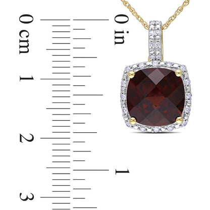 10.0mm Cushion-Cut Garnet and 0.1 CT. T.W. Natural Diamond Frame Pendant in 10K Yellow Gold - 17"