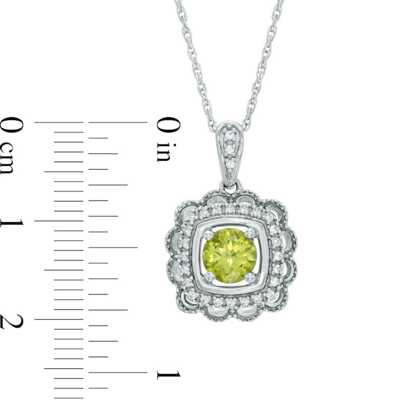5.0mm Peridot and 0.1 CT. T.W. Natural Diamond Frame Square Pendant in Sterling Silver