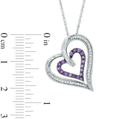 Amethyst and 0.17 CT. T.W. Natural Diamond Double Heart Pendant in Sterling Silver