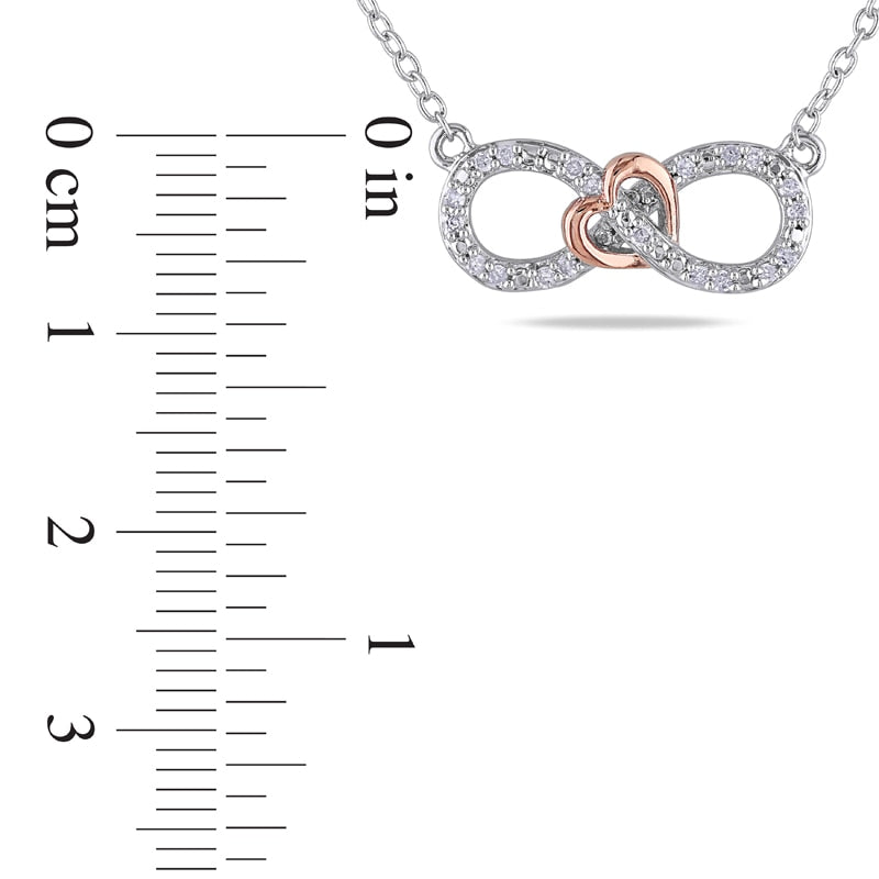 0.1 CT. T.W. Natural Diamond Sideways Infinity with Heart Necklace in Two-Tone Sterling Silver