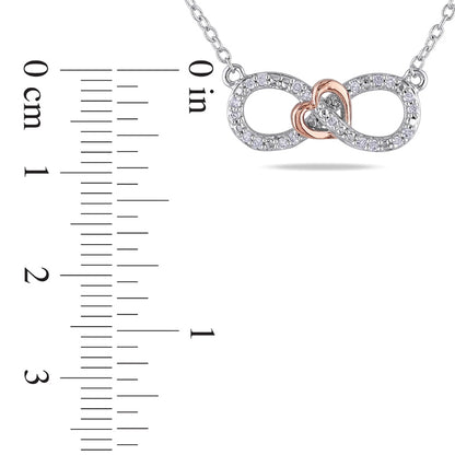 0.1 CT. T.W. Natural Diamond Sideways Infinity with Heart Necklace in Two-Tone Sterling Silver