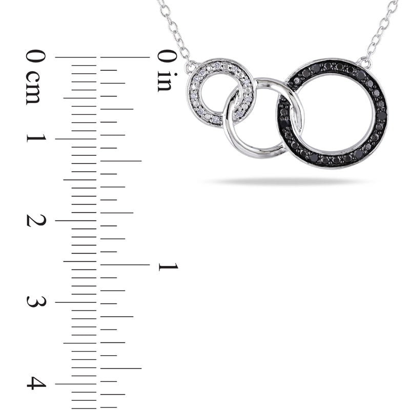 0.1 CT. T.W. Enhanced Black and White Natural Diamond Three Interlocking Circles Necklace in Sterling Silver