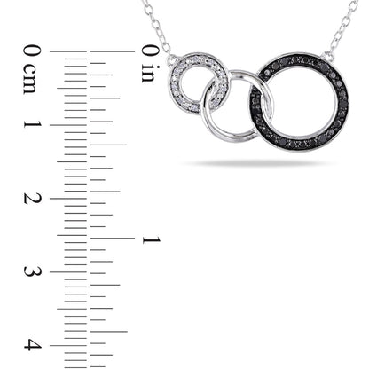 0.1 CT. T.W. Enhanced Black and White Natural Diamond Three Interlocking Circles Necklace in Sterling Silver