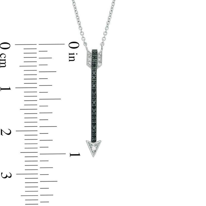0.1 CT. T.W. Enhanced Black and White Natural Diamond Linear Arrow Necklace in Sterling Silver