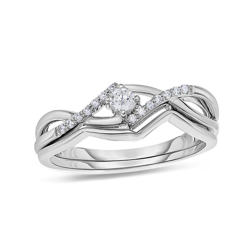 1/6 CT. T.W. Diamond Twist Bridal Engagement Ring Set in 14K White Gold