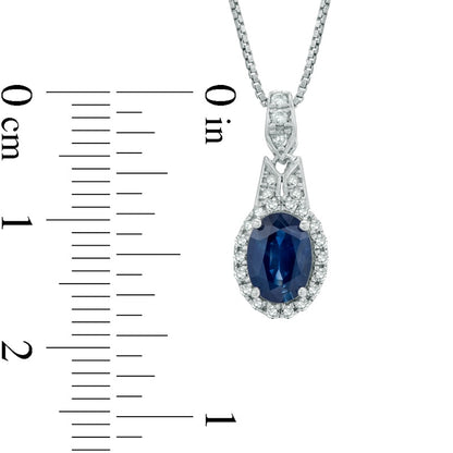 Oval Blue Sapphire and 0.17 CT. T.W. Natural Diamond Pendant in Sterling Silver
