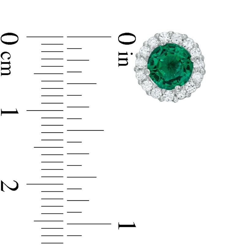6.0mm Lab-Created Emerald and White Sapphire Frame Stud Earrings in 10K White Gold