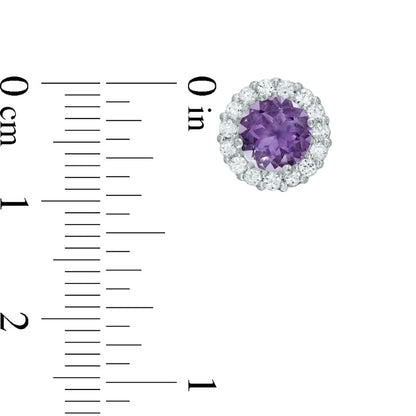6.0mm Amethyst and Lab-Created White Sapphire Frame Stud Earrings in 10K White Gold