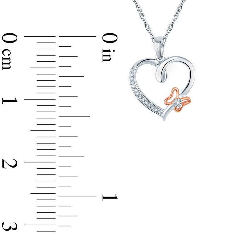 Natural Diamond Accent Heart with Butterfly Pendant in Sterling Silver and 14K Rose Gold Plate