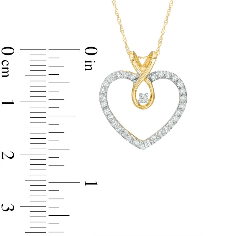 0.25 CT. T.W. Natural Diamond Outline Heart Pendant in 10K Yellow Gold