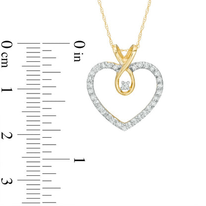0.25 CT. T.W. Natural Diamond Outline Heart Pendant in 10K Yellow Gold