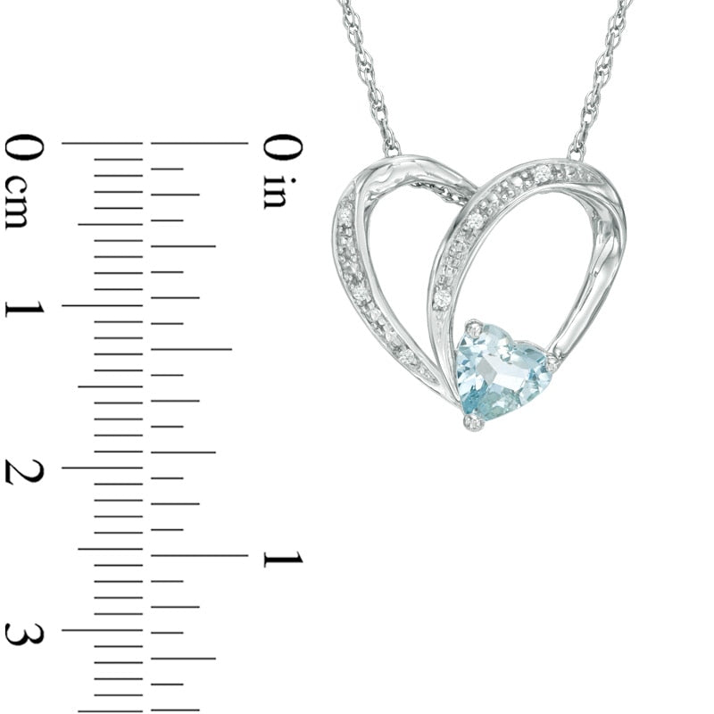 6.0mm Heart-Shaped Aquamarine and Lab-Created White Sapphire Heart Pendant in Sterling Silver