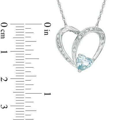 6.0mm Heart-Shaped Aquamarine and Lab-Created White Sapphire Heart Pendant in Sterling Silver