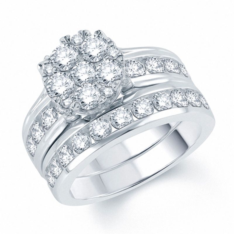 2-7/8 CT. T.W. Diamond Cluster Bridal Engagement Ring Set in 14K White Gold