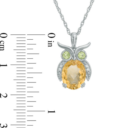 Oval Citrine, Peridot and Lab-Created White Sapphire Owl Pendant in Sterling Silver