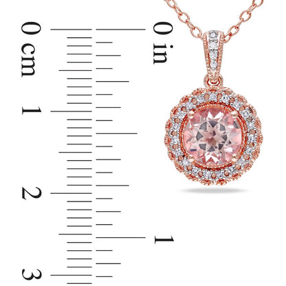 7.0mm Morganite and 0.1 CT. T.W. Natural Diamond Frame Pendant in Rose Rhodium Sterling Silver