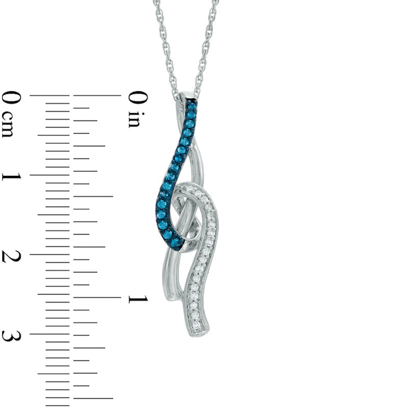 0.17 CT. T.W. Enhanced Blue and White Natural Diamond Ribbon Flame Pendant in Sterling Silver